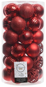 Decoris 37x stuks kunststof kerstballen rood 6 cm inclusief kerstbalhaakjes - Kerstbal