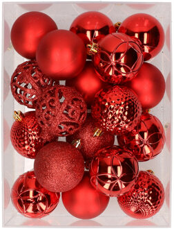 Decoris 37x stuks kunststof kerstballen rood 6 cm - Kerstbal