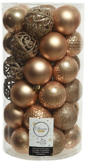 Decoris 37x stuks kunststof kerstballen toffee bruin 6 cm glans/mat/glitter mix