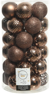 Decoris 37x stuks kunststof kerstballen walnoot bruin 6 cm glans/mat/glitter mix - Kerstbal