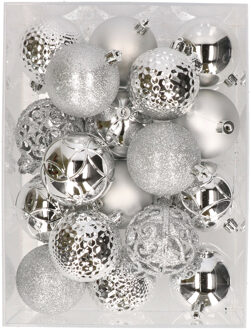 Decoris 37x stuks kunststof kerstballen zilver 6 cm