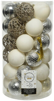 Decoris 37x stuks kunststof kerstballen zilver/parel/wit 6 cm mat/glans/glitter - Kerstbal Multikleur