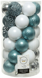 Decoris 37x stuks kunststof kerstballen zilver/wit/ijsblauw (blue dawn) 6 cm - Kerstbal Multikleur