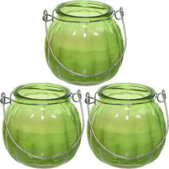 Decoris 3x citronella kaarsen in glas - 15 branduren - D8 x H8 cm - groen