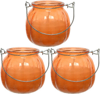 Decoris 3x citronella kaarsen in glas - 15 branduren - D8 x H8 cm - oranje