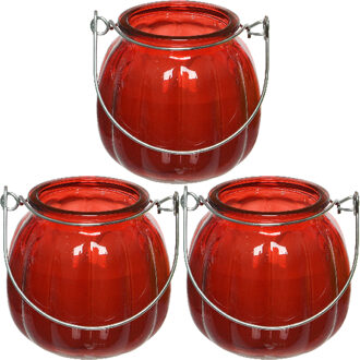 Decoris 3x citronella kaarsen in glas - 15 branduren - D8 x H8 cm - rood - geurkaarsen