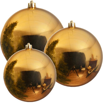 Decoris 3x Grote gouden kerstballen van 14/20/25 cm glans van kunststof - Kerstbal Goudkleurig