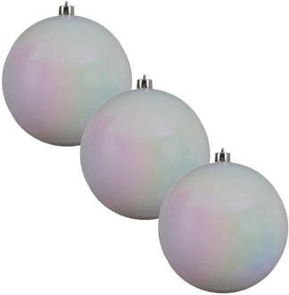 Decoris 3x Grote parelmoer witte kerstballen van 20 cm glans van kunststof - Kerstbal