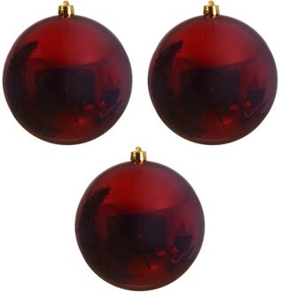 Decoris 3x Grote raam/deur/kerstboom decoratie donker rode kerstballen 14 cm glans - Kerstbal Rood