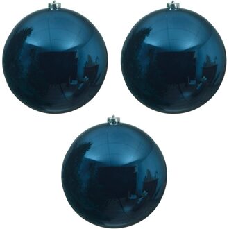 Decoris 3x Grote raam/deur/kerstboom decoratie donkerblauwe kerstballen 14 cm glans - Kerstbal