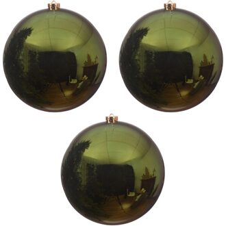 Decoris 3x Grote raam/deur/kerstboom decoratie donkergroene kerstballen 14 cm glans - Kerstbal