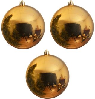 Decoris 3x Grote raam/deur/kerstboom decoratie gouden kerstballen 14 cm glans - Kerstbal Goudkleurig