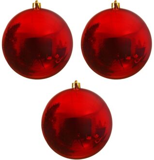 Decoris 3x Grote raam/deur/kerstboom decoratie rode kerstballen 20 cm glans - Kerstbal Rood