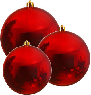 Decoris 3x Grote rode kerstballen van 14/20/25 cm glans van kunststof - Kerstbal Rood