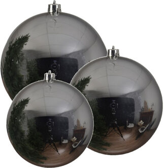 Decoris 3x Grote zilveren kerstballen van 14/20/25 cm glans van kunststof - Kerstbal Zilverkleurig