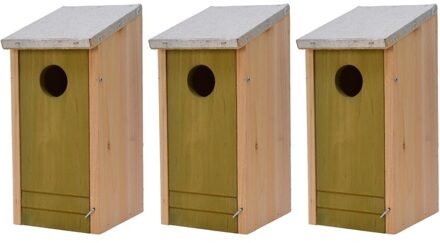 Decoris 3x Houten vogelhuisjes/nestkastjes lichtgroene voorzijde 26 cm