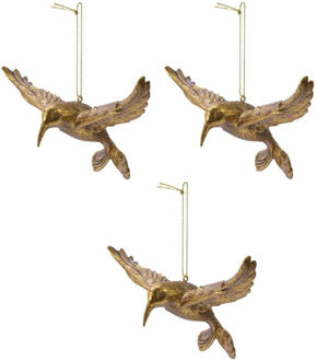 Decoris 3x Kerstboomhangers gouden kolibrie vogels 13 cm kerstversiering
