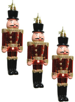 Decoris 3x Kerstboomhangers notenkrakers poppetjes/soldaten rood 9 cm