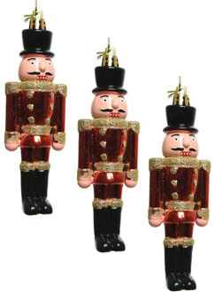 Decoris 3x Kerstboomversiering notenkraker pop/soldaat ornamenten 9 cm - Kersthangers Multikleur