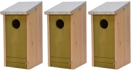 Decoris 3x Lichtgroene vogelhuisjes voor kleine vogels 26 cm - Vogelhuisjes