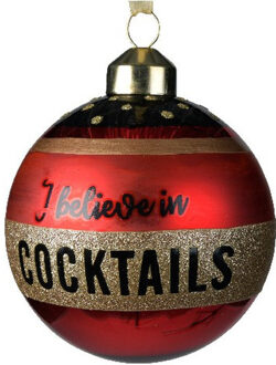 Decoris 3x Rode glazen kerstballen I believe in cocktails 8 cm - Kerstbal Rood