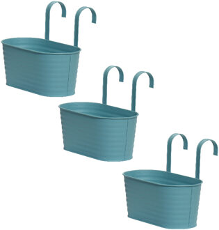 Decoris 3x stuks bloembakken ophangbaar - zink - 32 x 16 cm - blauw