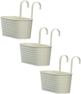 Decoris 3x stuks bloembakken ophangbaar - zink - 32 x 16 cm - wit - Plantenpotten