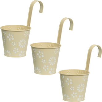 Decoris 3x stuks bloempotten ophangbaar - zink - 14 x 24 cm - creme - Plantenpotten Crème