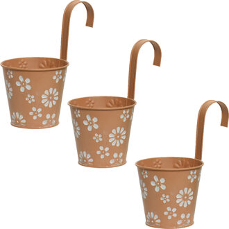 Decoris 3x stuks bloempotten ophangbaar - zink - 14 x 24 cm - terra bruin - Plantenpotten