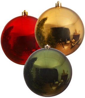 Decoris 3x stuks grote kerstballen van 20 cm glans van kunststof groen goud en rood - Kerstbal Multikleur