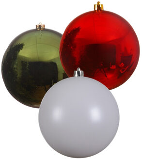 Decoris 3x stuks grote kerstballen van 20 cm glans van kunststof groen wit en rood