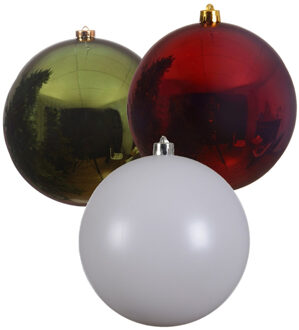 Decoris 3x stuks grote kerstballen van 20 cm glans van kunststof groen wit en rood
