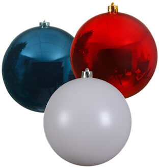 Decoris 3x stuks grote kerstballen van 20 cm glans van kunststof rood blauw en wit