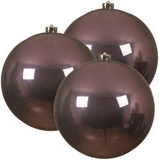 Decoris 3x stuks grote kunststof kerstballen lila paars 14 cm glans - Kerstbal