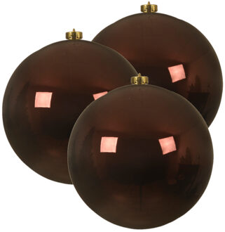 Decoris 3x stuks grote kunststof kerstballen mahonie bruin 14 cm glans - Kerstbal