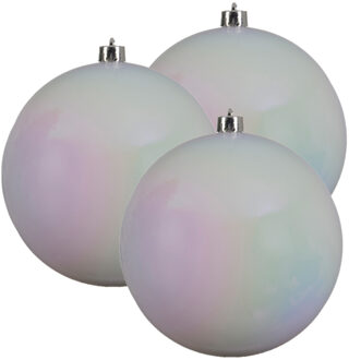 Decoris 3x stuks grote kunststof kerstballen parelmoer wit 14 cm glans - Kerstbal