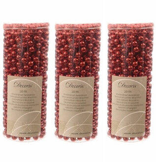 Decoris 3x stuks kerst rode kralenslingers kerstslingers 10 mtr