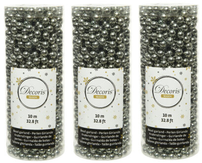 Decoris 3x stuks kerstboom kralenslingers antraciet (warm grey) 10 meter kerstslingers