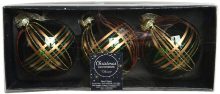 Decoris 3x stuks luxe glazen kerstballen brass gedecoreerd groen 8 cm - Kerstbal