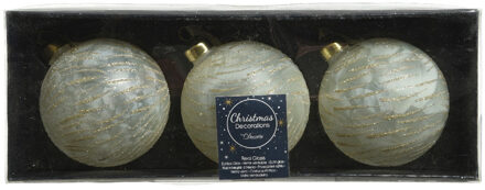 Decoris 3x stuks luxe glazen kerstballen brass wit met goud 8 cm