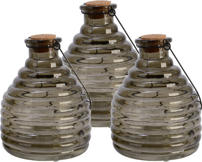 Decoris 3x stuks wespenvanger/wespenval met hengsel - glas - grijs - D13 x H17 cm