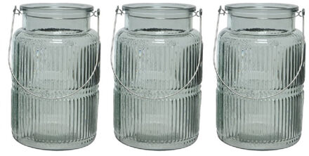 Decoris 3x stuks windlicht/kaarshouder van glas lichtgroen / misty green 22 cm