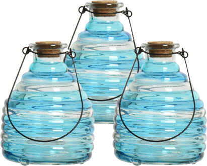 Decoris 3x wespenvanger/wespenval met hengsel - glas - blauw - D13 x H17 cm