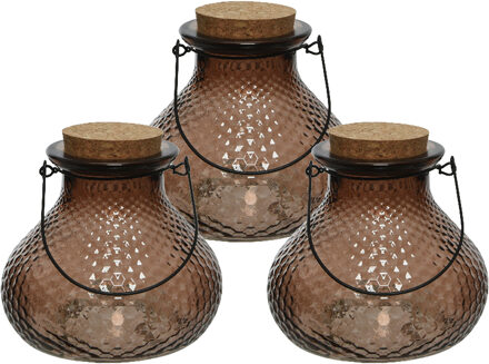 Decoris 3x wespenvanger/wespenval met hengsel - glas - donkerbruin - D14 x H13 cm