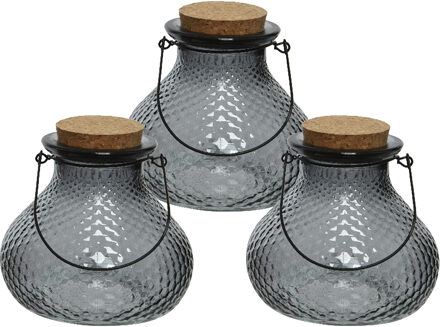 Decoris 3x wespenvanger/wespenval met hengsel - glas - grijs - D14 x H13 cm