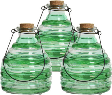 Decoris 3x wespenvanger/wespenval met hengsel - glas - groen - D13 x H17 cm