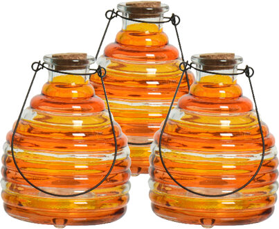 Decoris 3x wespenvanger/wespenval met hengsel - glas - oranje - D13 x H17 cm