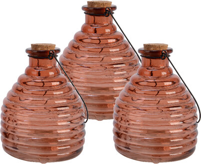 Decoris 3x wespenvanger/wespenval met hengsel - glas - rood - D13 x H17 cm