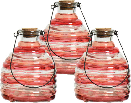 Decoris 3x wespenvanger/wespenval met hengsel - glas - rood - D13 x H17 cm