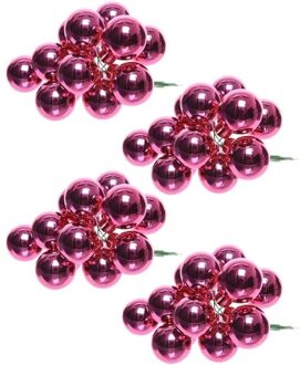 Decoris 40x Fuchsia roze mini kerststukjes insteek kerstballetjes 2 cm van glas - Kerststukjes